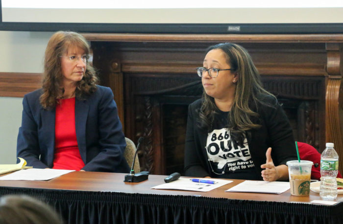 Speakers at an election protection training session.