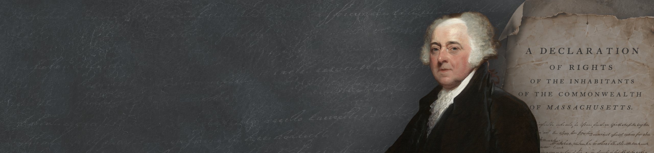 Portrait of John Adams beside the Massachusetts Declaration of Rights